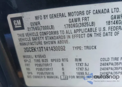 2004 Chevrolet Silverado 1500 Z71 z USA, uszkodzony, nr VIN 2GCEK13T141430092